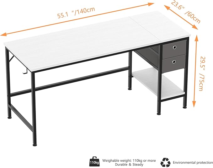 HOMIDEC Office Desk, Computer Desk with Drawers 55" Study Writing Desks for Home with Storage Shelves, Desks & Workstations for Home Office Bedroom - LeafyLoom