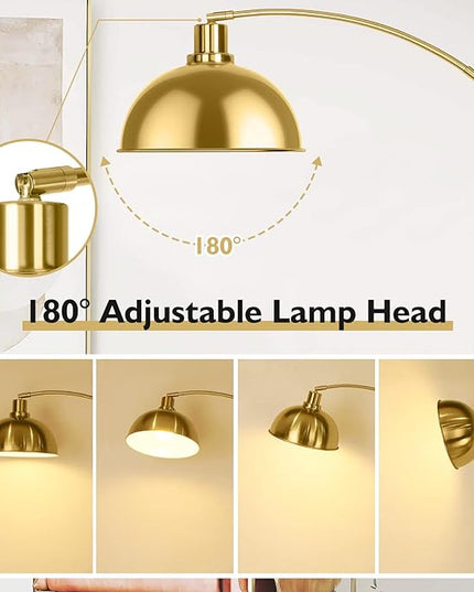 Arc Floor Lamps for Living Room, Modern Tall Standing Lamp Remote Control,Stepless Dimmable Gold Floor Lamp with Hanging Dome Shade, Over Couch Arched Reading Lamp for Bedroom, Office (Bulb Included) - LeafyLoom