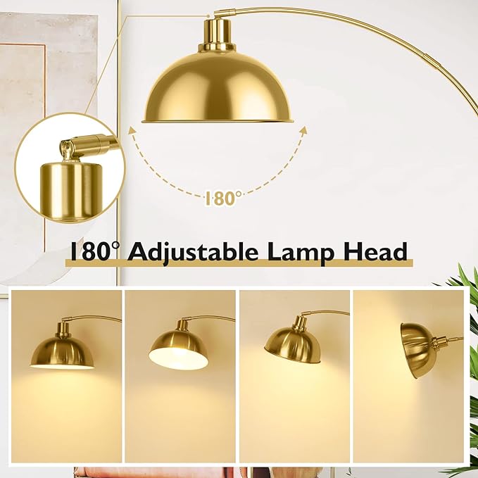 Arc Floor Lamps for Living Room, Modern Tall Standing Lamp Remote Control,Stepless Dimmable Gold Floor Lamp with Hanging Dome Shade, Over Couch Arched Reading Lamp for Bedroom, Office (Bulb Included) - LeafyLoom