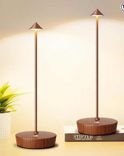 Set of 2 Rechargeable Cordless Table Lamp,6000mAh LED Battery Operated Desk Lamp Touch 3 Color Dimming Portable Outdoor Waterproof Table Light for Patio/Restaurant/Dining/Home (Grain) - LeafyLoom