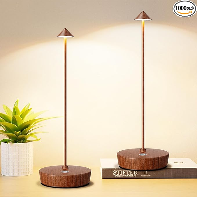 Set of 2 Rechargeable Cordless Table Lamp,6000mAh LED Battery Operated Desk Lamp Touch 3 Color Dimming Portable Outdoor Waterproof Table Light for Patio/Restaurant/Dining/Home (Grain) - LeafyLoom