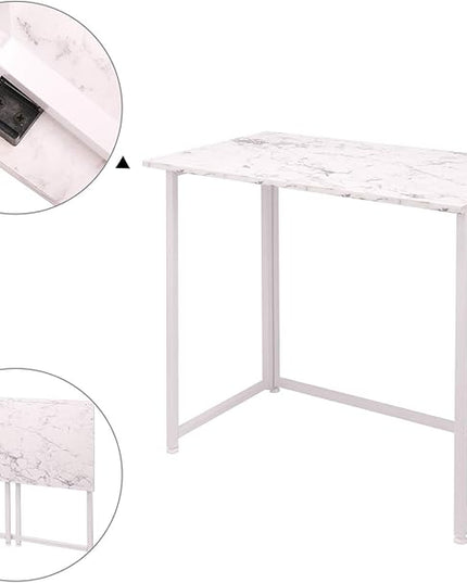 Leopard Outdoor Products Folding Computer Desk for Small Spaces, Space-Saving Home Office Desk, Foldable Computer Table, Laptop Table, Writing Desk, Compact Study Reading Table (Marble White) - LeafyLoom