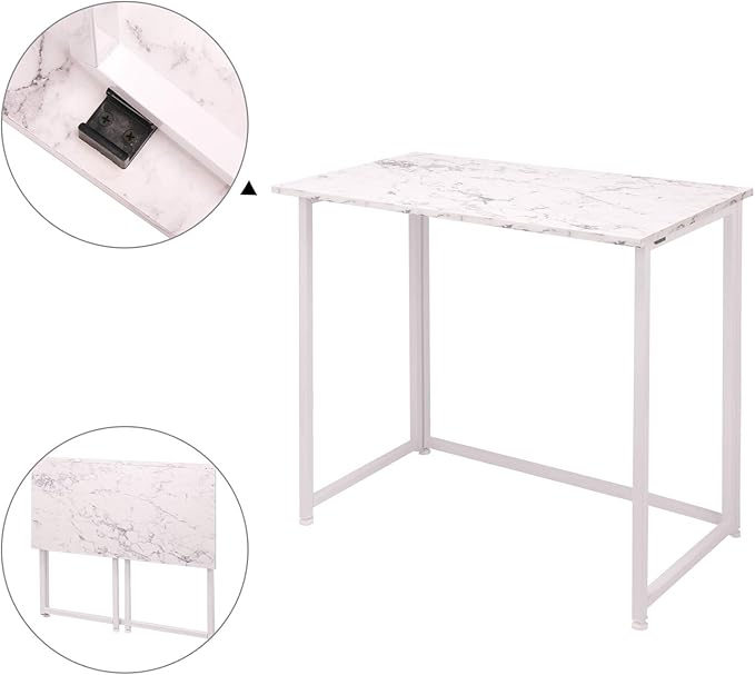 Leopard Outdoor Products Folding Computer Desk for Small Spaces, Space-Saving Home Office Desk, Foldable Computer Table, Laptop Table, Writing Desk, Compact Study Reading Table (Marble White) - LeafyLoom