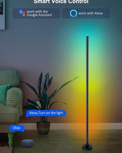 LED Corner Floor Lamp, Dimmable Color Changing Lamp, 55" RGB Floor Lamp Work with Alexa, Corner LED Lamp with APP/Remote Control, DIY Mode & Timing, Modern Floor Lamps for Living Room, Gaming Room - LeafyLoom