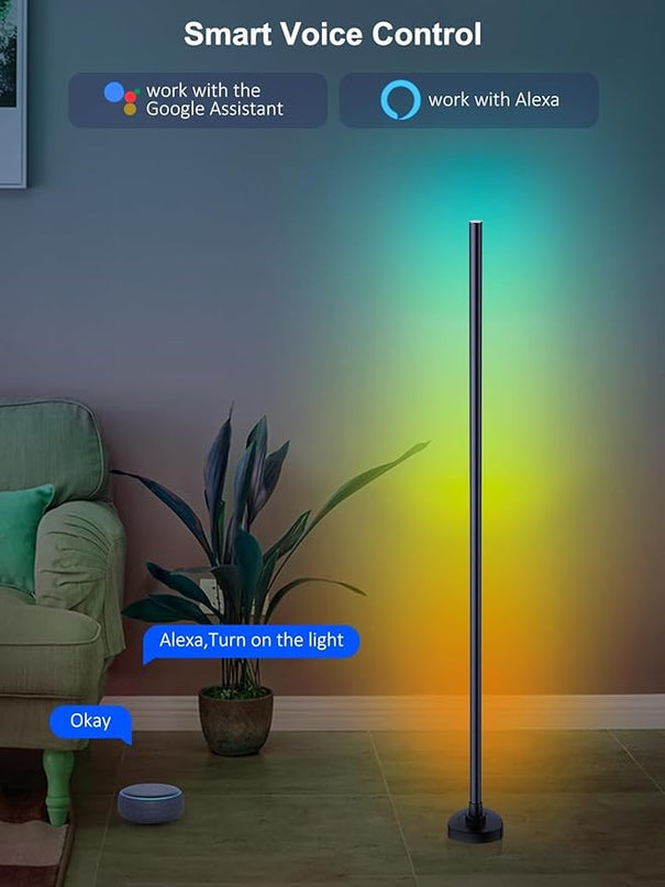 LED Corner Floor Lamp, Dimmable Color Changing Lamp, 55" RGB Floor Lamp Work with Alexa, Corner LED Lamp with APP/Remote Control, DIY Mode & Timing, Modern Floor Lamps for Living Room, Gaming Room - LeafyLoom