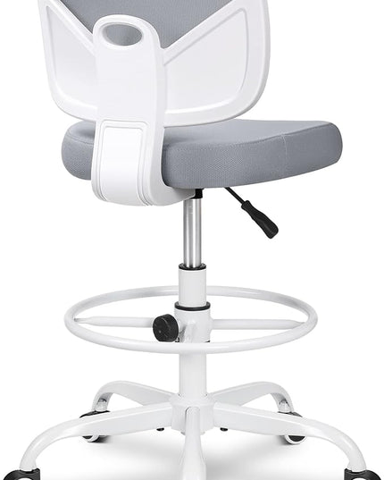 Primy Office Drafting Chair Armless, Tall Office Desk Chair Adjustable Height and Footring, Mid-back Ergonomic Standing Desk Chair Mesh Rolling Tall Chair for Art Room, Office or Home(Gray) - LeafyLoom