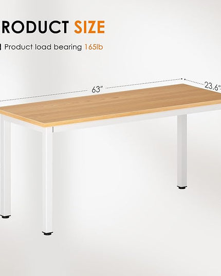 DlandHome 63 inches X-Large Computer Desk, Composite Wood Board, Decent and Steady Home Office Desk/Workstation/Table, BS1-160TW Teak and White Legs, 1 Pack - LeafyLoom