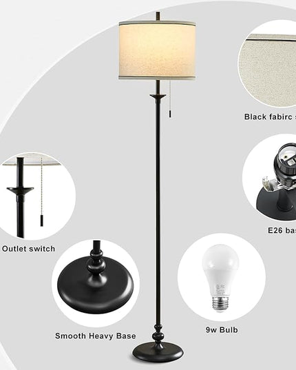 Luvkczc Modern 60" Tall Standing Lamp for Living Room with Classical Drum Shade &Pull Chain - Corner Reading Light for Bedroom, Office, Dining Room, Farmhouse Room Decor (Bulb Included) - LeafyLoom