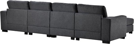 130.7" Large Sectional Sofa with Removable Ottomans, 3-Pieces Modular Upholstered Couch w/Double Chaise Lounges for Living Room Apartment Home,Spacious Space, 130.7 Inch, Gray - LeafyLoom