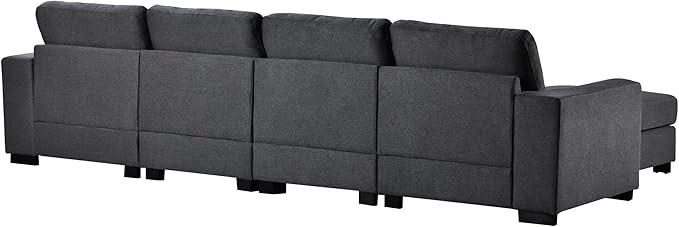 130.7" Large Sectional Sofa with Removable Ottomans, 3-Pieces Modular Upholstered Couch w/Double Chaise Lounges for Living Room Apartment Home,Spacious Space, 130.7 Inch, Gray - LeafyLoom