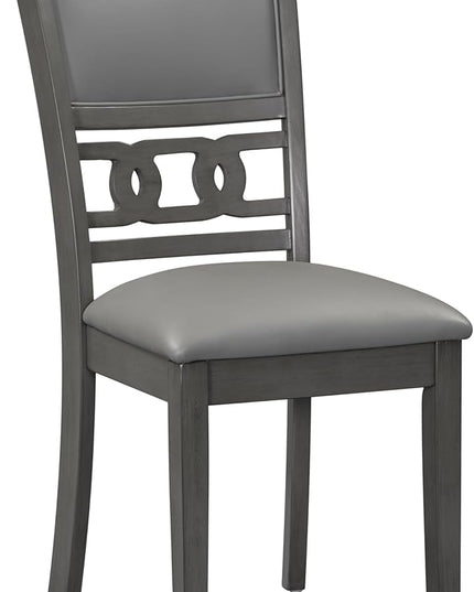 5-Piece Retro Round Dining Table Set with Faux Marble Veneer and Bottom Shelf, 4 PU Leather Upholstered Chairs, for Kitchen, Breakfast Nook, Bar, Living Room, Gray, 35" L x 35" W x 30" H - LeafyLoom