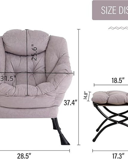 Welnow Lazy Chair with Ottoman, Modern Lounge Accent Chair with Armrests and a Side Pocket, Leisure Upholstered Sofa Chair Reading Chair with Footrest for Small Space, Corner Chair, Light Grey - LeafyLoom