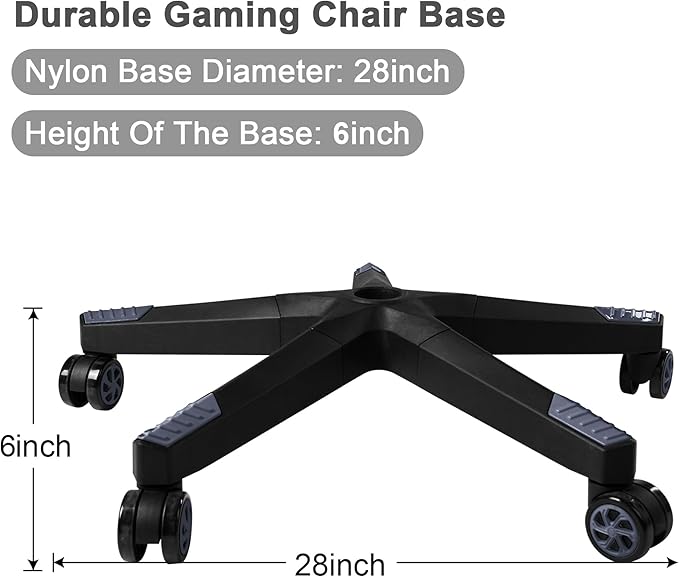 28 inch Nylon Gaming Chair Base Replacement with 5 Casters, Heavy Duty Office Chair Base Part - LeafyLoom