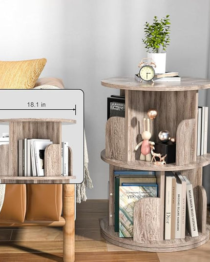 Nidouillet Small Rotating Bookshelf, 2 Tier Revolving Bookcase 360° Display Round Bookshelf Narrow Swivel Corner Book Shelf Standing Bookcase Adult Bedroom - LeafyLoom
