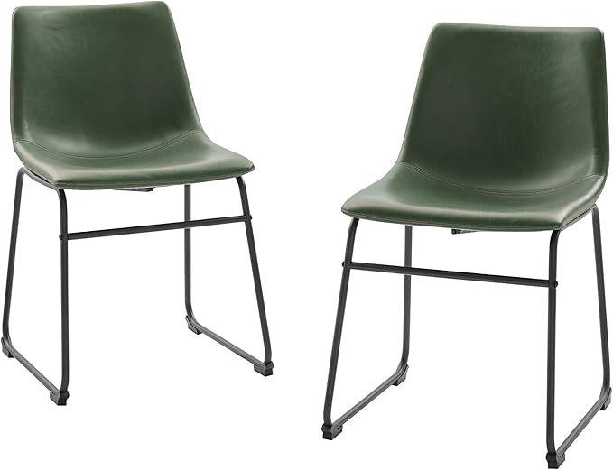 Walker Edison Douglas Urban Industrial Faux Leather Armless Dining Chairs, Set of 2, Green - LeafyLoom