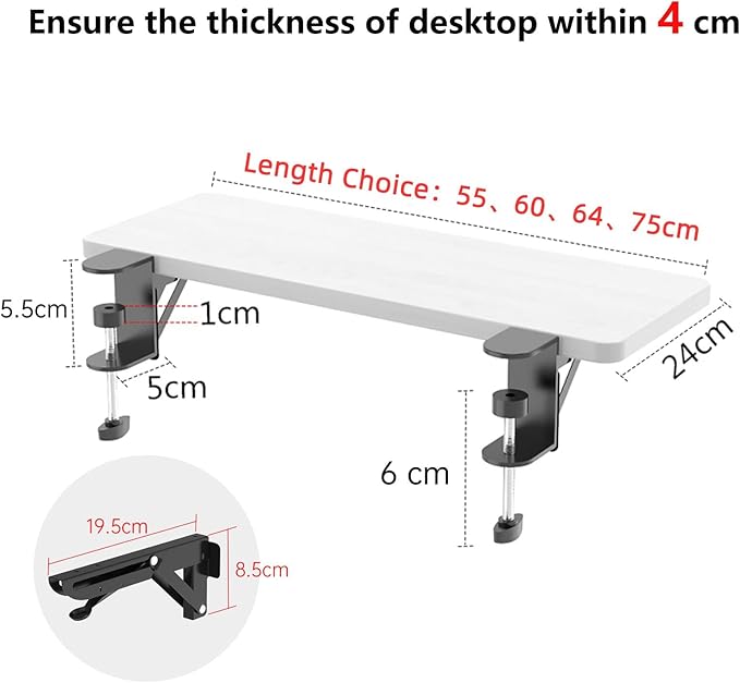 Ergonomics Desk Extender Tray, 21.7"x9.5" Punch-Free Clamp on, Foldable Keyboard Drawer Tray, Table Mount Arm Wrist Rest Shelf, Computer Elbow Arm Support - LeafyLoom