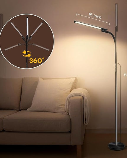 LED Floor Lamp, Floor Lamps for Living Room with Night Light & 5 Colors & 5 Brightness, Adjustable Gooseneck Floor Reading Lamp with Remote & Touch Control, Tall Standing Floor Lamp for Bedroom Office - LeafyLoom
