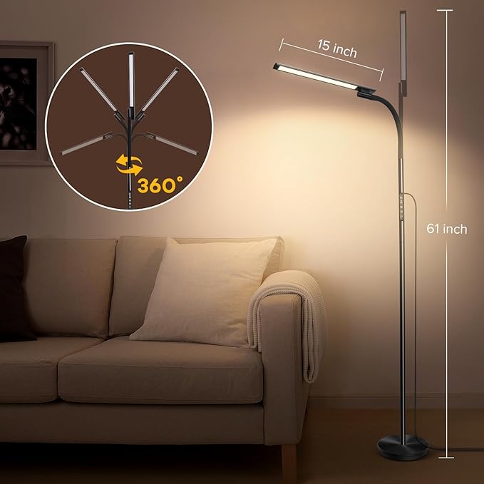 LED Floor Lamp, Floor Lamps for Living Room with Night Light & 5 Colors & 5 Brightness, Adjustable Gooseneck Floor Reading Lamp with Remote & Touch Control, Tall Standing Floor Lamp for Bedroom Office - LeafyLoom