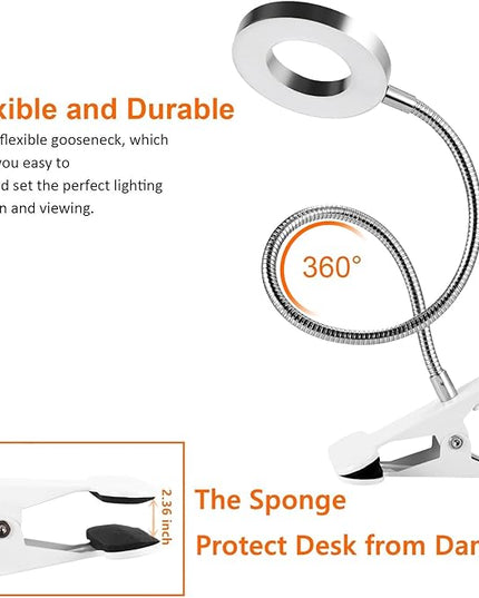 Clip on Light Reading Lights , 48 LED USB Desk Lamp with 3 Color Modes 10 Brightness, Eye Protection Book Clamp Light , 360 ° Flexible Gooseneck Clamp Lamp for Desk Headboard and Video Conferencing - LeafyLoom
