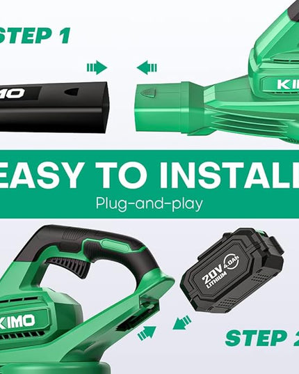 KIMO Cordless Leaf Blower - 200 CFM 170 MPH Battery-Operated Blower for Blowing Leaves, Snow Debris and Dust, 20V Electric Leaf Blower with 4.0Ah Battery and Charger for Yard| Patio| House |Jobsite - LeafyLoom
