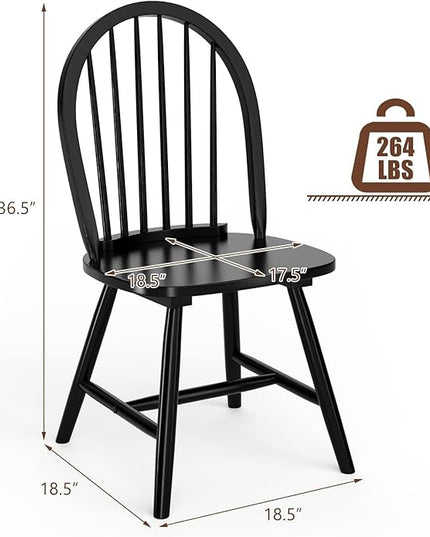HAPPYGRILL 2 Pieces Wooden Dining Chairs Set, Vintage Armless Windsor Chairs, Kitchen Dining Chairs with Backrest, Black - LeafyLoom