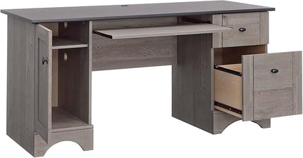 Sauder Miscellaneous Office Computer Desk with Drawers, L: 59.45" x W: 23.47" x H: 29.02", Mystic Oak finish - LeafyLoom