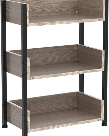VECELO Bookshelf,Small Bookcase,3-Tier Storage Organizer,Industrial Shelving Unit for Living Room,Classroom,Office,Dormitory,Set of 2,Brown - LeafyLoom