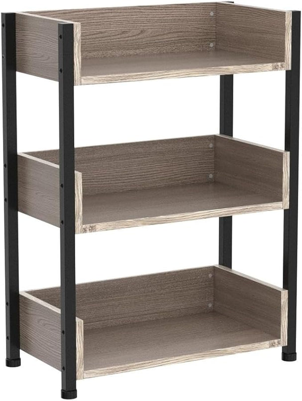VECELO Bookshelf,Small Bookcase,3-Tier Storage Organizer,Industrial Shelving Unit for Living Room,Classroom,Office,Dormitory,Set of 2,Brown - LeafyLoom