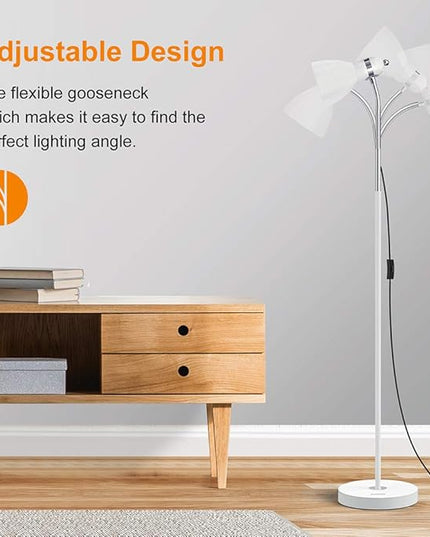 LEPOWER Floor Lamp, Metal Standing Lamp with Adjustable Gooseneck, Heavy Metal Base, Reading Pole Lamp for Office, White Floor Lamps for Bedroom, Living Room - LeafyLoom
