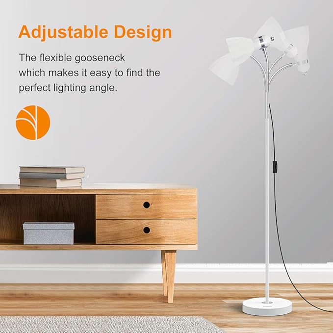 LEPOWER Floor Lamp, Metal Standing Lamp with Adjustable Gooseneck, Heavy Metal Base, Reading Pole Lamp for Office, White Floor Lamps for Bedroom, Living Room - LeafyLoom