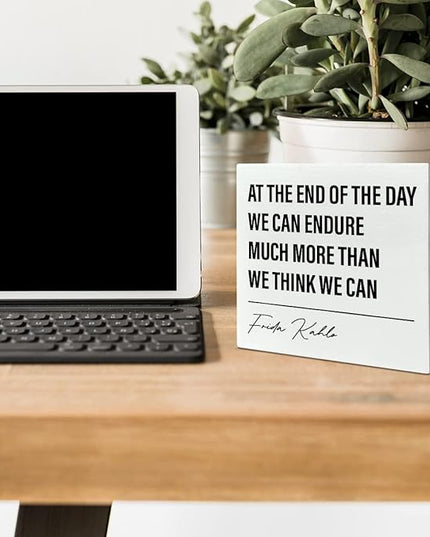 Home Office Desk Wooden Box Sign Decor, We Can Endure Much More Than We Think, Inspirational Quotes Desk Decor Motivational Desk Decorations for Women Girls Teens Student Office Classroom School - LeafyLoom