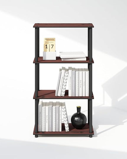 Furinno Turn-N-Tube 4-Tier Multipurpose Shelf Display Rack, Shelving Unit, Bookcase, Dark Cherry/Black - LeafyLoom