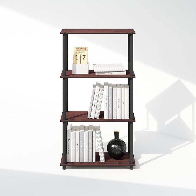 Furinno Turn-N-Tube 4-Tier Multipurpose Shelf Display Rack, Shelving Unit, Bookcase, Dark Cherry/Black - LeafyLoom