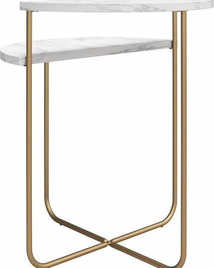 Novogratz Athena End Table, White Marble - LeafyLoom
