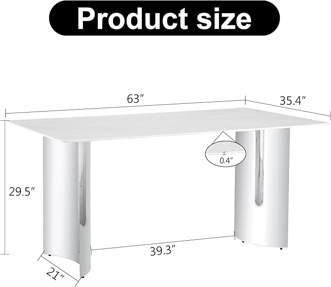NicBex 63Inch Rectangular Dining Table,Modern Kitchen Table with Imitation Marble Glass Sticker Tabletop and Stainless Steel Legs for 6 to 8,Dining Room Table for Kitchen,Meeting Living Room,White - LeafyLoom