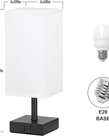 Ambimall White Table Lamp with USB Ports - 3 Way Touch Lamps Beside Desk, Nightstand Lamp for Bedrooms Living Room, White Shade with Black Base, LED Bulb Included(White) - LeafyLoom