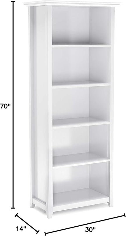 SIMPLIHOME Amherst SOLID WOOD 30 Inch Transitional 5 Shelf Bookcase in White, For the Living Room, Study Room and Office - LeafyLoom