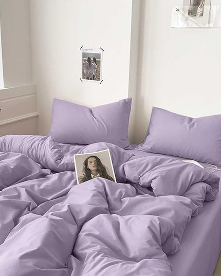 ETDIFFE Light Purple Full Comforter Set, 3 Piece Lavender Aesthetic Modern Bedding Set - Soft & Lightweight All Season Microfiber Down Alternative Bed Comforter with 2 Pillow Shams for Women Girls - LeafyLoom