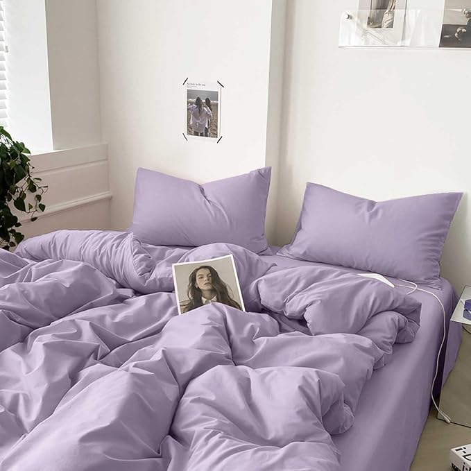 ETDIFFE Light Purple Full Comforter Set, 3 Piece Lavender Aesthetic Modern Bedding Set - Soft & Lightweight All Season Microfiber Down Alternative Bed Comforter with 2 Pillow Shams for Women Girls - LeafyLoom