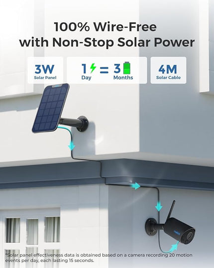 REOLINK 2K 3MP Solar Security Camera, Wireless Home Security Camera Outdoor Indoor, IR Night Vision, Human/Car Detection, 2.4G WiFi, Local Storage, No Monthly Fee, Support Home Hub, Argus Eco+SP Black REOLINK