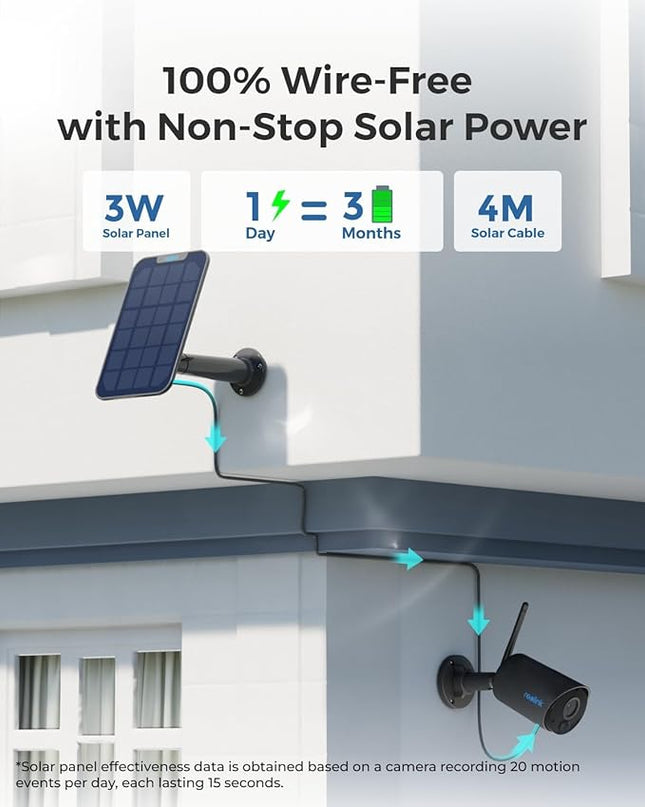 REOLINK 2K 3MP Solar Security Camera, Wireless Home Security Camera Outdoor Indoor, IR Night Vision, Human/Car Detection, 2.4G WiFi, Local Storage, No Monthly Fee, Support Home Hub, Argus Eco+SP Black REOLINK