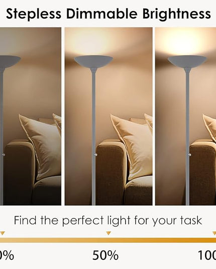 BoostArea Torchiere Floor Lamp, 24W Super Bright LED Standing Lamp, Stepless Dimmable Pole Lamp with 3000K Lighting, Rotary Switch, 70 Inch Tall Metal Modern Floor lamps for Living Room/Bedroom Gray - LeafyLoom
