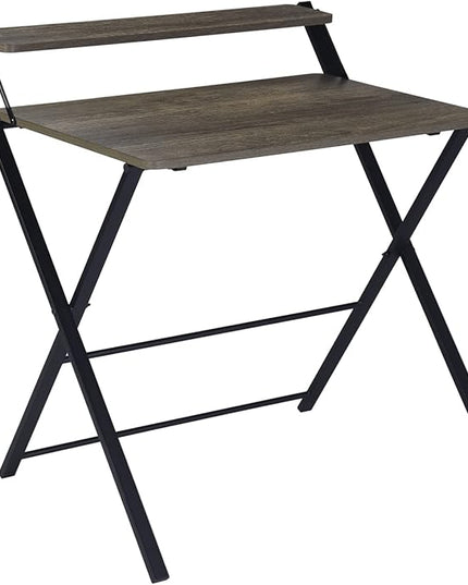 FurnitureR 31.9'' Folding Desk 2 Tier Foldable Writing Table Assembly Saves Space for Home Office Study, Metal Frames/Wood Top Laptop Table Computer Desk, Industrial Brown - LeafyLoom