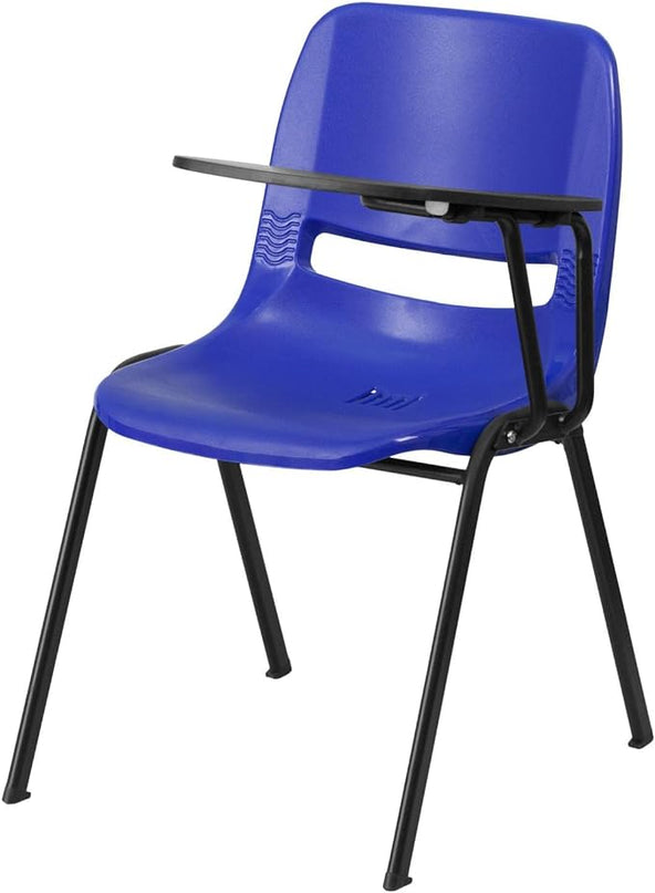 Flash Furniture Blue Ergonomic Shell Chair with Left Handed Flip-Up Tablet Arm - LeafyLoom