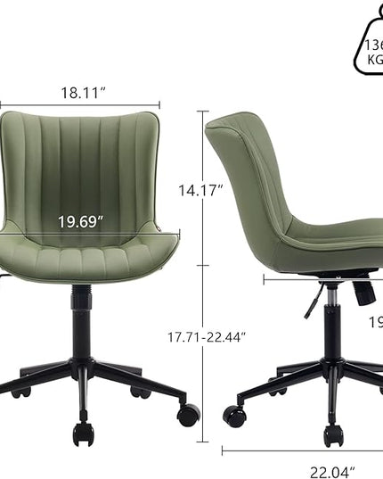 YOUNIKE Office Chair Swivel Desk Chair Upholstered Faux Leather Height Adjustable with Wheels Computer Task Chair Modern Rolling Armless with Back, Loads 300 lbs, Olive Green - LeafyLoom