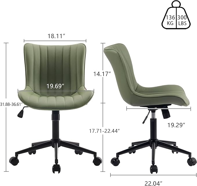 YOUNIKE Office Chair Swivel Desk Chair Upholstered Faux Leather Height Adjustable with Wheels Computer Task Chair Modern Rolling Armless with Back, Loads 300 lbs, Olive Green - LeafyLoom