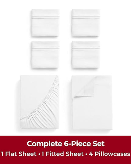 Mellanni Queen Sheets Set - 6 PC Iconic Collection Bedding Sheets & Pillowcases - Hotel Luxury, Ultra Soft, Cooling Bed Sheets - Deep Pocket up to 16 inch - 6 PC (Queen, White w/Extra Pillow Cases) - LeafyLoom