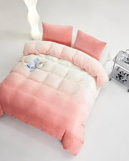 Wellboo Pink White Gradient Comforter California King White and Pink Fluffy Bedding Comforters Cal King Modern Bean Pink Gradient Flannel Quilts Farmhouse Watercolor Comforters Sherpa Fuzzy Plush Bed - LeafyLoom