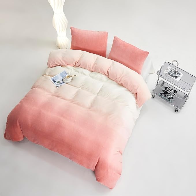 Wellboo Pink White Gradient Comforter California King White and Pink Fluffy Bedding Comforters Cal King Modern Bean Pink Gradient Flannel Quilts Farmhouse Watercolor Comforters Sherpa Fuzzy Plush Bed - LeafyLoom