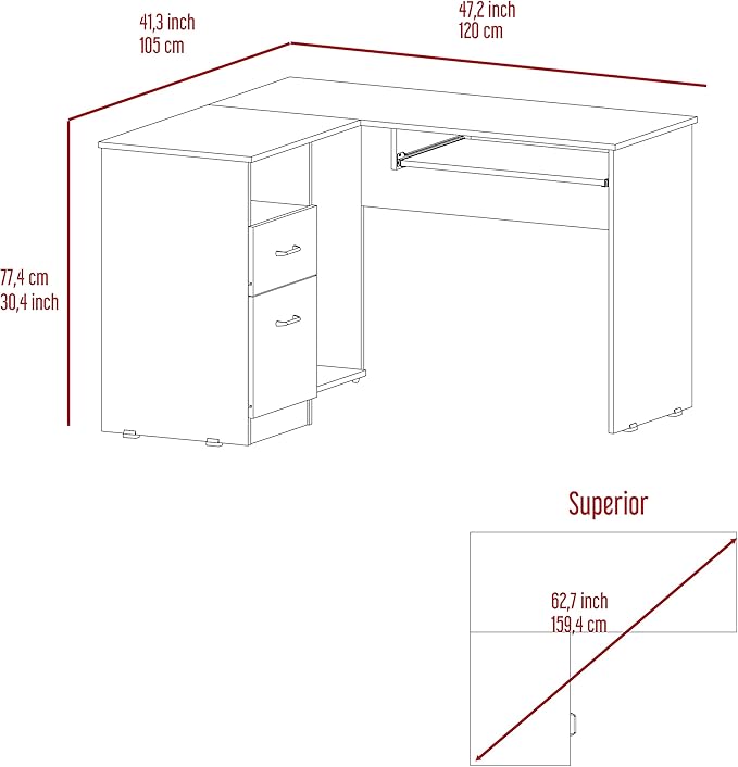 NicBex Kimberly-DW-00014-LWJ Home Office Desks, 47.2"x41.3"x30.4", Brown - LeafyLoom